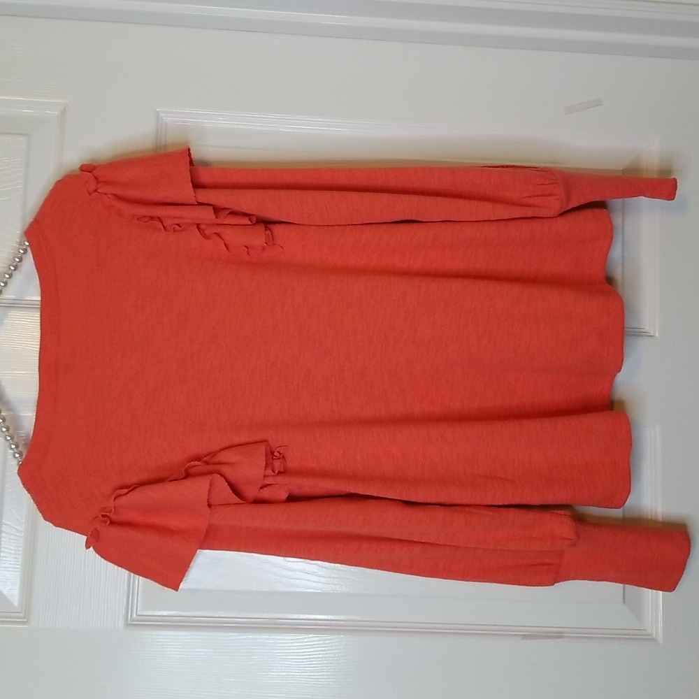 Pilcro Womens V Neck Orange Ruffle Longsleeve Sweater size Small - Picture 7 of 12